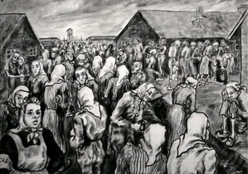 Auschwitz, dibujos del pasado y fotografías del presente. Auschwitz_then_and_now3
